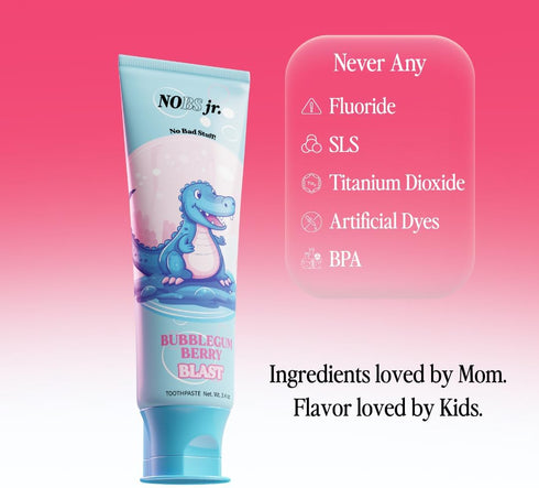 NOBS Jr. Kids Nano Hydroxyapatite Toothpaste Fluoride Free, SLS-Free, Remineralizing - Dentist Formulated - Bubblegum