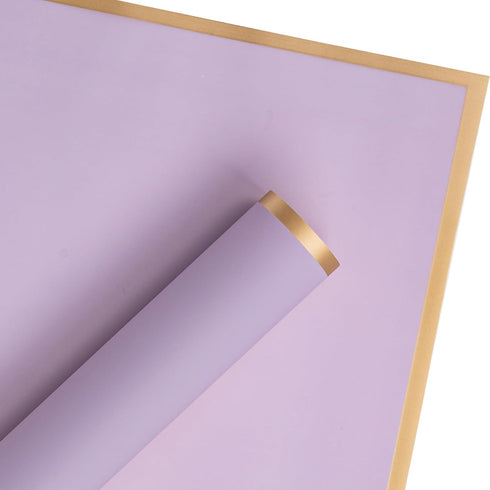RUSPEPA 20 Sheets Flower Wrapping Paper - Light Purple - Gold Edge Waterproof Floral Bouquet Packaging for Birthday,