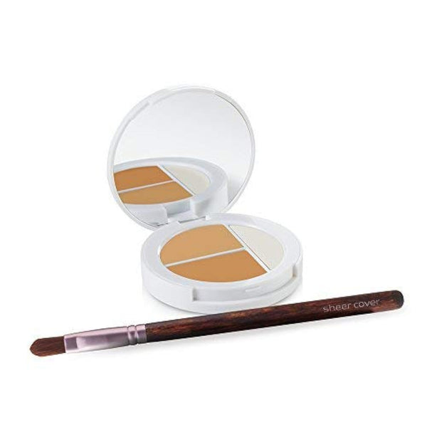 Sheer Cover Studio Conceal and Brighten Highlight Trio, Two-Toned Concealers, Medium/Tan Shade, 3 Grams