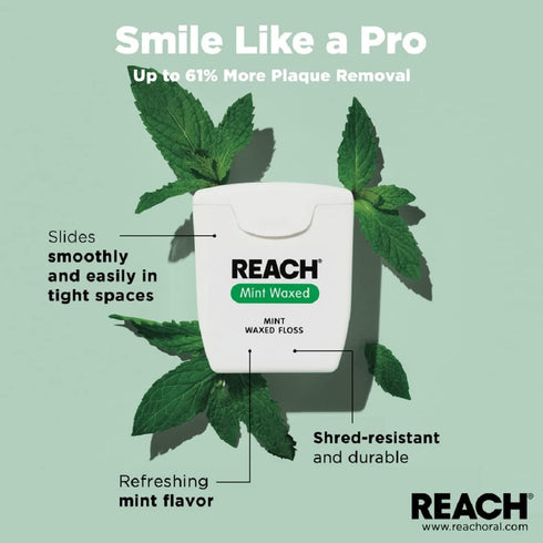 REACH Waxed Dental Floss, 200 yds, Mint Flavor, Gentle on Gums & Teeth, 1 Pack