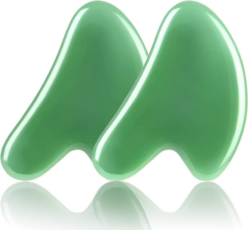 Gua Sha Massager Tool, 2 Pcs Natural Jade Stone Guasha Board for Physical Therapy and SPA Acupuncture