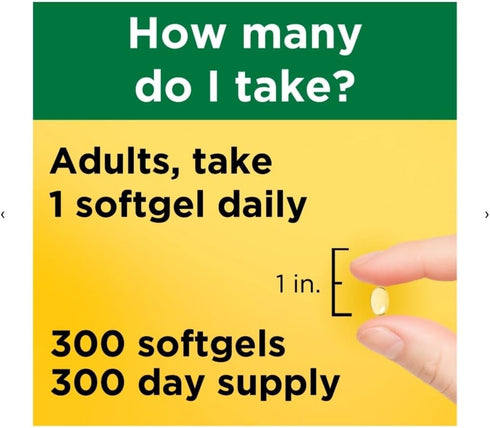 Vitamin D3, 300 Softgels, 1000 IU (25 mcg), Supports Immune Health, Strong Bones, Teeth & Muscle Function, Daily Value
