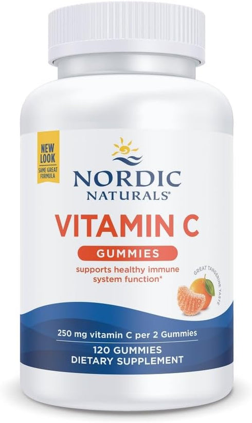 Vitamin C Gummies by Nordic Naturals, Tart Tangerine, 120 Gummies, 250 mg Vitamin C, Non-GMO, Vegan