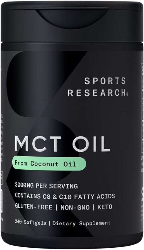 Sports Research Keto MCT Oil Capsules, Keto Fuel for Brain & Body, Derived from Non-GMO Coconuts (240 Softgels)