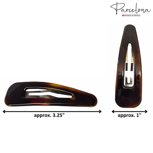 Parcelona French Clic Clac 3 1/4" Tortoise Shell Brown Hair Clips for Women