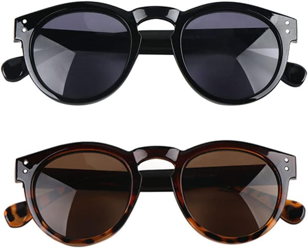 2 Pack Bifocal Reading Sunglasses for Women - Outdoor Reader Glasses in Vintage Round Shape
