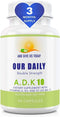 Our Daily Vites ADK 10 Double Strength Vitamins A1, D3 & K2, Gluten Free Immune Support Supplement, 90 Capsules