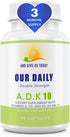 Our Daily Vites ADK 10 Double Strength Vitamins A1, D3 & K2, Gluten Free Immune Support Supplement, 90 Capsules