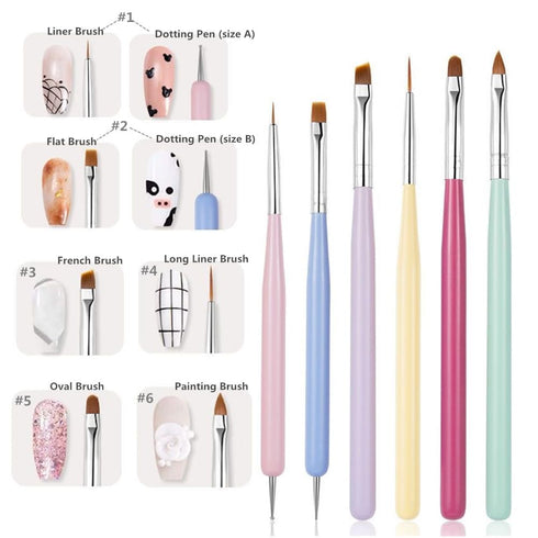 6 PCS Nail Art Brushes Set, Nail Painting Brushes, Nail Art Liner Brushes and Dotting Pens