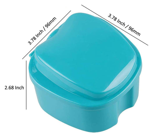 Denture Bath Case | Cup Box Holder Storage Soak Container with Strainer Basket for Travel Cleaning (Light Blue)