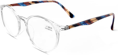 DOOViC Italy Design Fashion Reading Glasses for Men Women, Stylish Clear Frames with Case +1.50 Strength