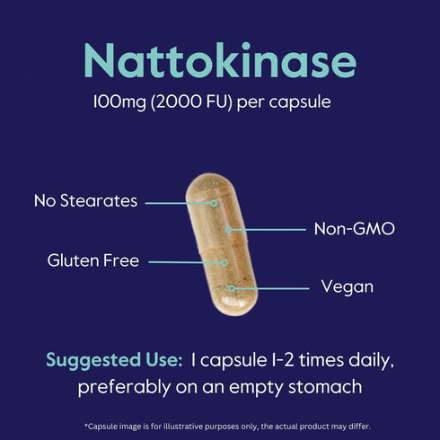 BESTVITE Nattokinase 100mg (2000 FU), 120 Vegetarian Capsules, Vegan, Non-GMO, Gluten Free