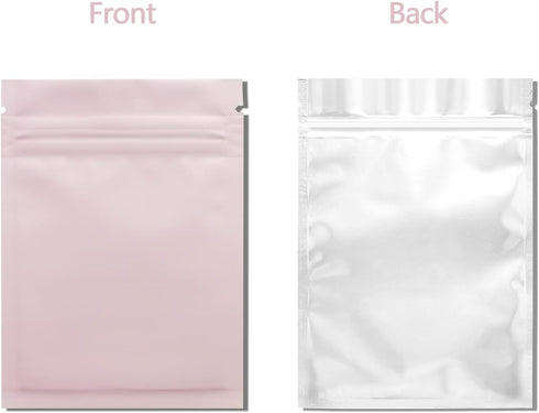 100 Pack Resealable Mylar Bags 4 x 6 Inch Smell Proof Foil Pouch Flat Bag with Clear Window in Pink
