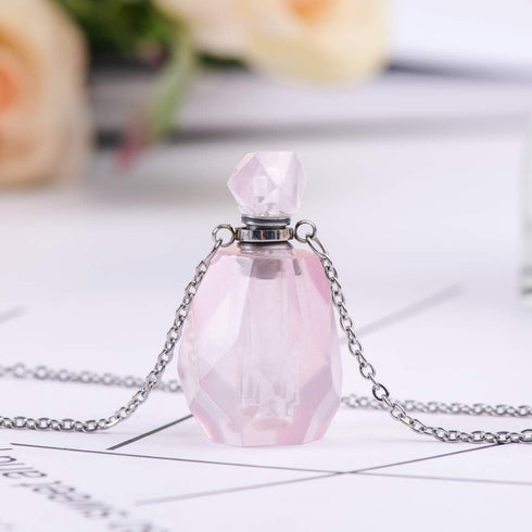 Rose Quartz Essential Oil Diffuser Necklace - Natural Healing Pendant