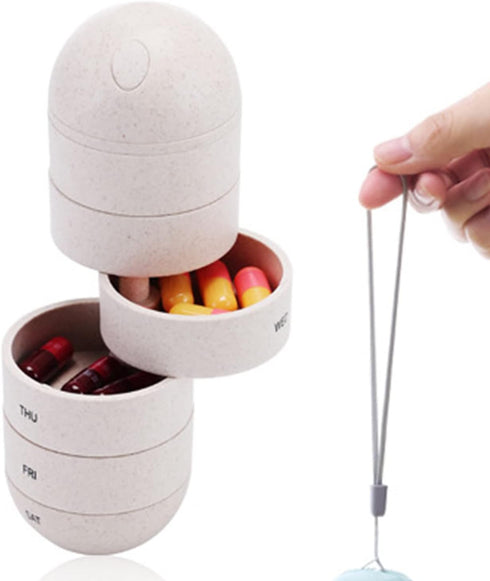 TREETDOBV 7-Day Grain Fiber Weekly Pill Organizer, Medicine Case, Rotatable, Portable, Moisture Proof