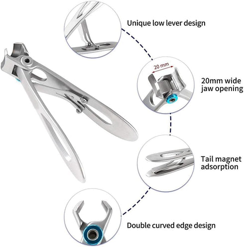 Toenail and Fingernail Clippers Set | Large Toenail Clippers for Ingrown or Thick Nails | Stainless Steel Nail Clippers