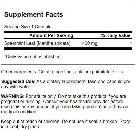Swanson Spearmint Leaf (Mentha Spicata) - Full Spectrum Herbal Supplement Supporting Digestive Health & Mild Stomach Issues - Natural Formula Supporting Health & Wellness - (60 Capsules, 400mg Each)