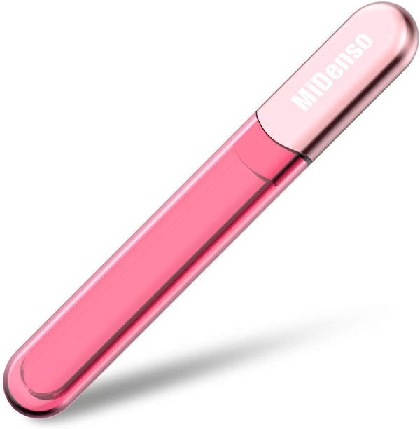 Premium Glass Nail File with Case - MiDenso Both Sided Crystal Beauty Nail File, Rose Gold