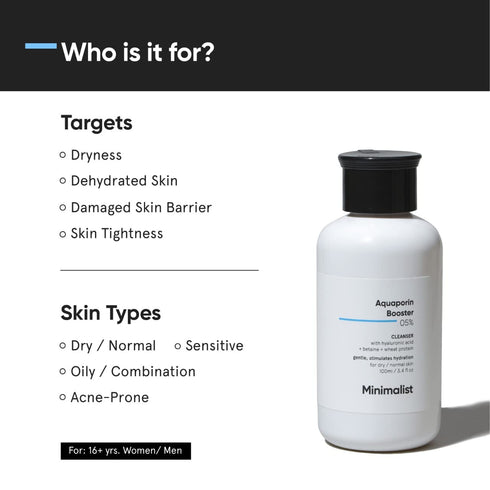 Minimalist 5% Aquaporin Booster Face Wash for Dry Skin with Hyaluronic Acid | Gently Cleanses | 3.4 Fl Oz / 100 ml