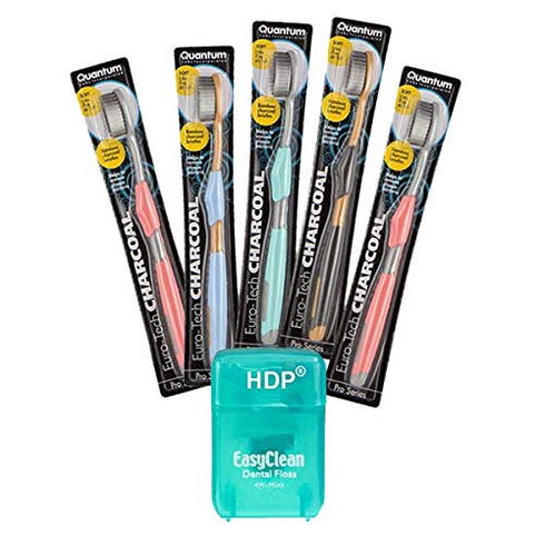 Euro-Tech Toothbrush Pack of 5 with Bonus Charcoal Type