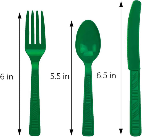 DecorRack Green Plastic Cutlery Set, 96 Piece Bulk Heavy Duty Utensils for Parties