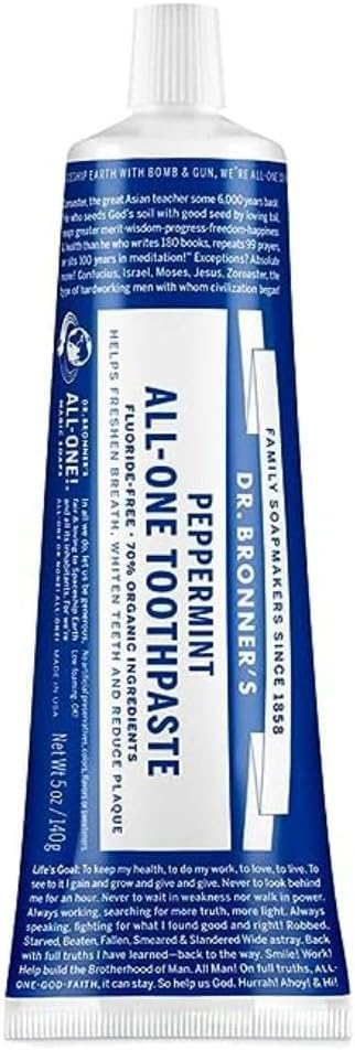 Dr. Bronner’s - All-One Toothpaste (Peppermint, 5 Ounce, 3-Pack) - Natural, Effective, Vegan, Fluoride-Free