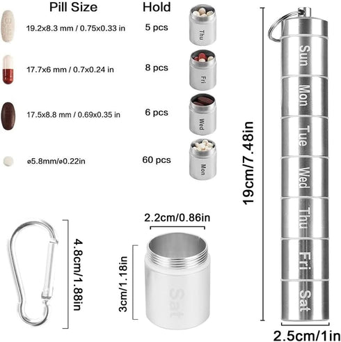 Portable Pill Case Keychain Waterproof, 7 Days Pill Holder Travel Container, Airtight Organizer for Outdoor Camping