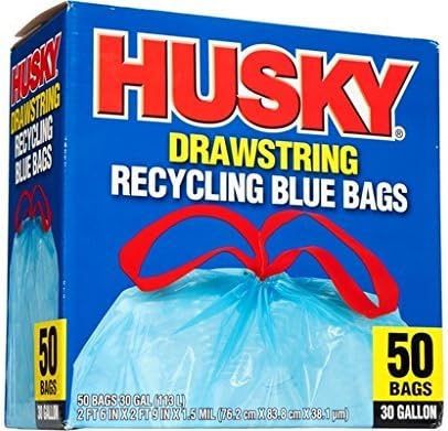 Poly-America HK30DS050BU 30-Gallon 50 Count Husky Drawstring Recycling Blue Bags