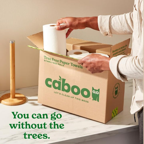 Caboo Tree Free Paper Towels, 6 Rolls, Eco Friendly, Sustainable Kitchen Paper Towels with Strong 2 Ply Sheets