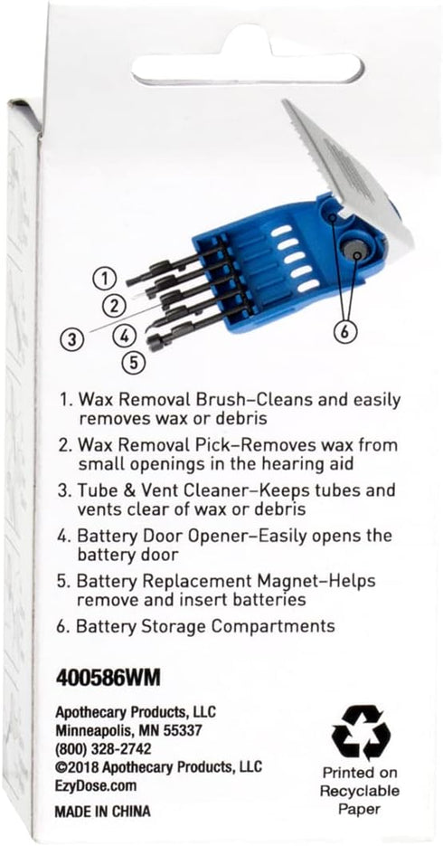 EZY DOSE 5-in-1 Hearing Aid Cleaning Tools, Easy to Use Small Kit for Home or Travel, 5 Piece Set, BPA Free