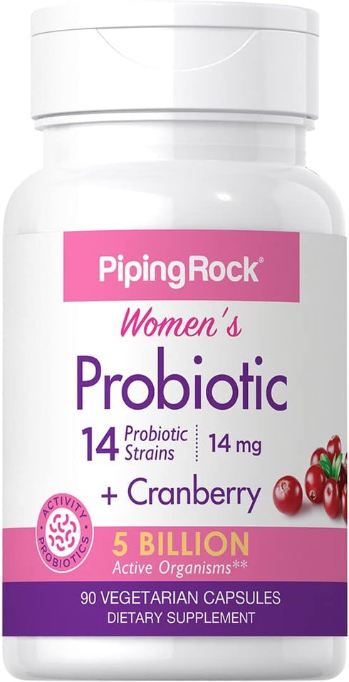 Piping Rock Probiotic with Cranberry for Women | 90 Capsules | 14 Probiotic Strains | Vegetarian, Non-GMO, Gluten Free