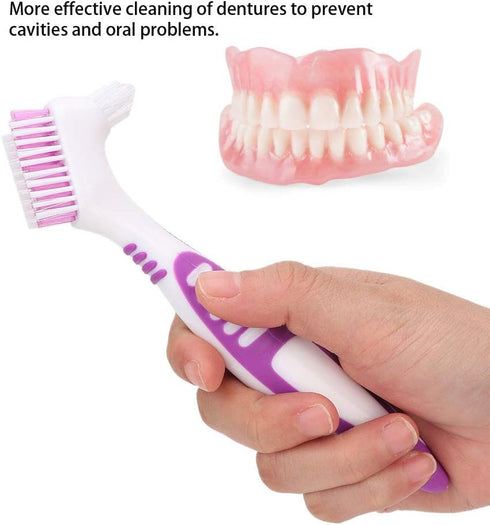 ZJchao Toothbrush, 2pcs Double-Sided Oral Care Denture Cleaning Brush, Portable Brushes for Household Effective Cleaning