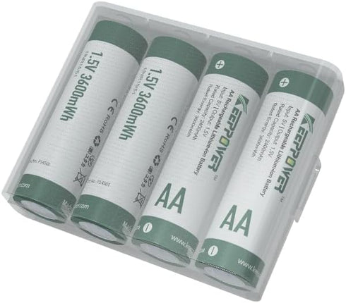 Keeppower 1.5V 3600mWh (4 Pack) Li-ion AA Rechargeable Batteries Lithium Double A Battery
