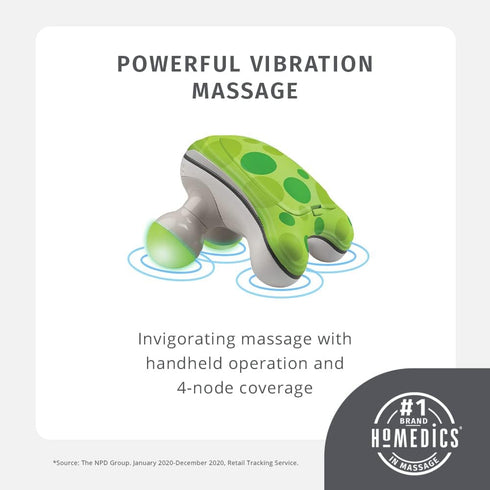 HoMedics Ribbit Mini Handheld Massager, Vibrating Electric Massager, Comfort Grip, LED Light, Batteries Included,