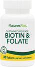 NaturesPlus Biotin & Folic Acid (Methylfolate), Sustained Release - 30 Vegetarian Tablets - Vitamin B7 & B9, Supports