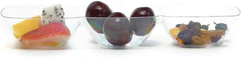 Kaya Premium Clear Rectangular 3-Hole Mini Disposable Plastic Bowls (Pack of 10) - Elegant, Durable & Ideal for Parties - Perfect for Appetizers & Tastings by Kaya