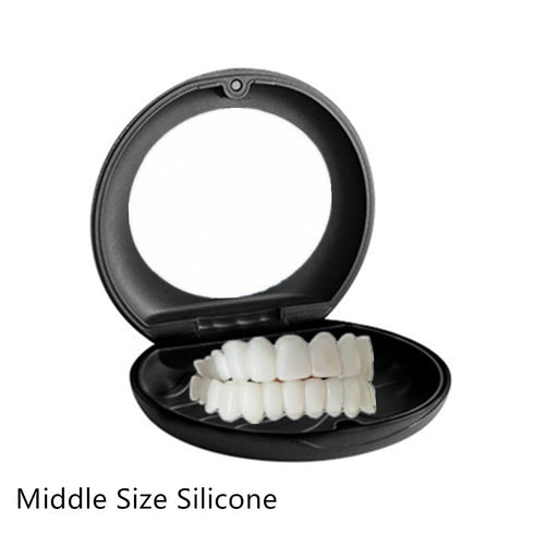 sowsmile Silicone Gel Snap on Perfect Smile Upper Lower Teeth Tooth Braces White Products with Storage Box, with Mirror