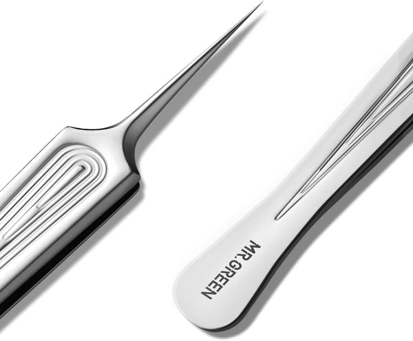 MR.GREEN Ingrown Hair Tweezers - Needle Nose Pointed Tips for Eyebrows, Splinters, Blackhead Removal