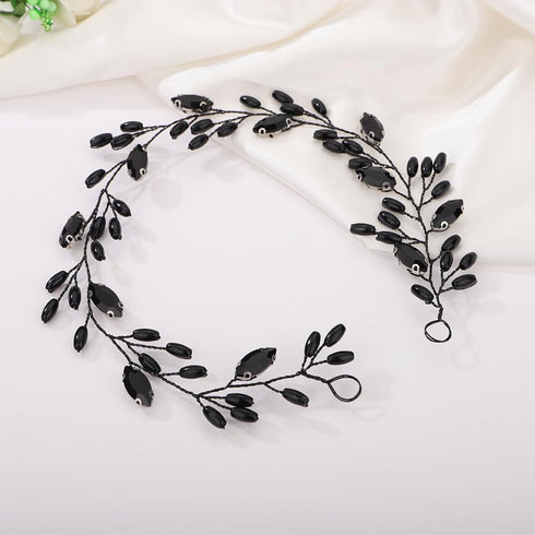 Kercisbeauty Black Rhinestones Beads Headband, Handmade Hair Accessories for Women and Girls, Wedding Bridal