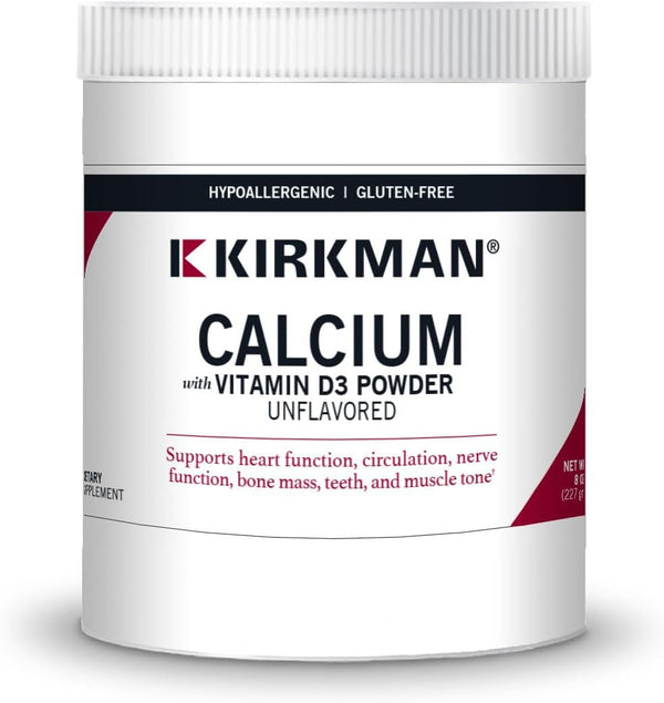 Kirkman Calcium with Vitamin D3 Powder, 8 oz, Essential Minerals for Strong Bones, Unflavored