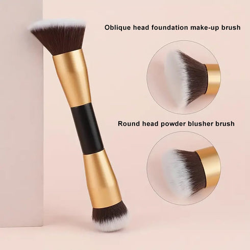 Face Foundation Brush, 2in1 Double Ended Makeup Brushes for Blush, Loose Powder, Liquid, and Cream Cosmetics