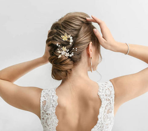 inSowni 21 Pack Gold Leaf Flower Bridal Wedding Hair Combs + U-shaped Pearls Hair Pins Accessories