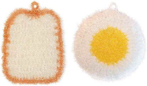 Toast and Eggs Shaped Acrylic Dish Scrubbers, Cute Food Shaped Kitchen Scrubber and Dishcloths