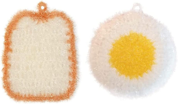 Toast and Eggs Shaped Acrylic Dish Scrubbers, Cute Food Shaped Kitchen Scrubber and Dishcloths