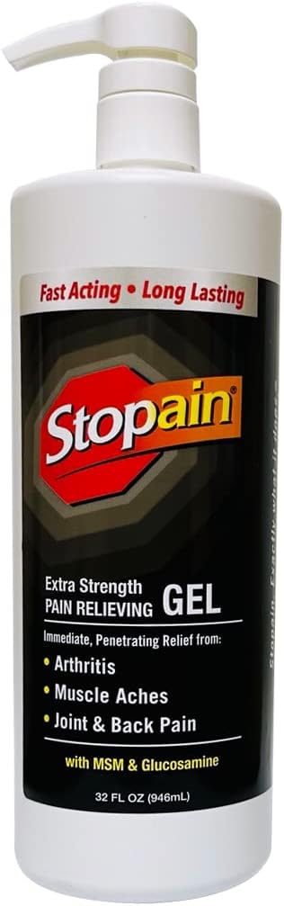 Stopain Pain Relief Gel 32oz, USA Made Max Strength with Menthol, MSM, Glucosamine for Joint, Back, Arthritis Pain