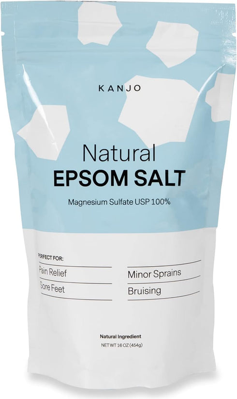 Kanjo Natural Epsom Salt - 100% Pure Magnesium Sulfate USP Bath Salt - 16oz Bag - Unscented - Soak for Muscle, Foot &