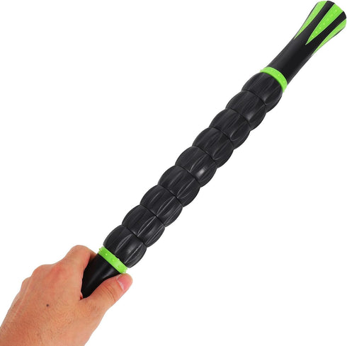 MALUGOGO Muscle Roller Stick for Legs and Neck, Manual Massage Tool with High-Density Rollers, Black and Black-Green