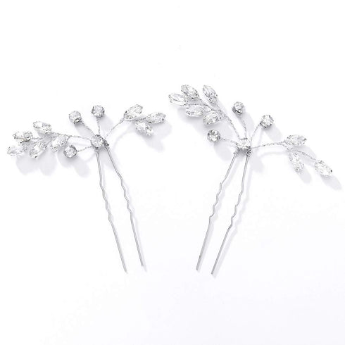 Unicra Bride Wedding Crystal Hair Pins Bridal Rhinestone Hair Pieces for Women and Girls Pack of 2 (A-Silver)