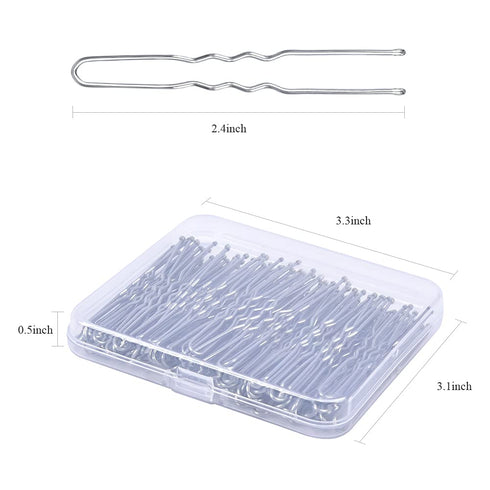U Shaped Hair Pins - IKOCO 2.4inch Hair Pins for Women with Storage Box, Silver