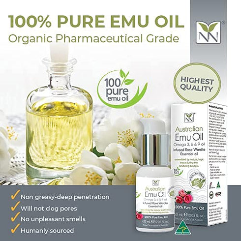 Y-Not Natural Ultra Pure Australian Emu Oil, Luxury Emu Oil 60 mL, Infused with Rose Wardia, Ultimate Moisturizer